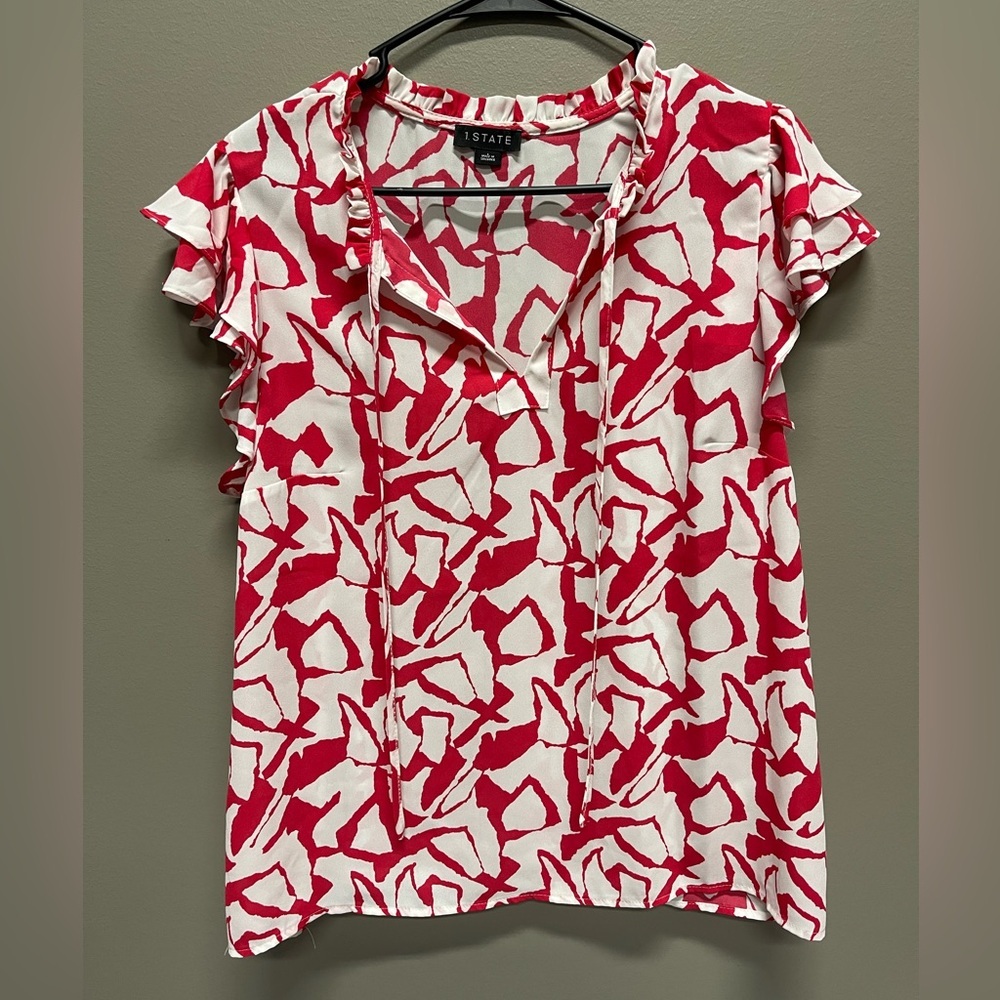 1. State Vibrant Dark Pink and White Abstract Top
